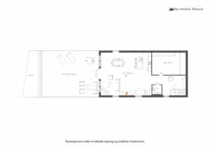 Innhold underetasje | Gang/trapperom (14,2 m²), toalettrom (3,1 m²), stue/kjøkken (72,4 m²) og kjellerrom/teknisk rom (23,9 m²). I tillegg terrasse/kaianlegg på 91 m²