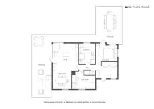 Hovedetasjen har et areal på 60 m² med utgang til terrasse på 46 m² 
