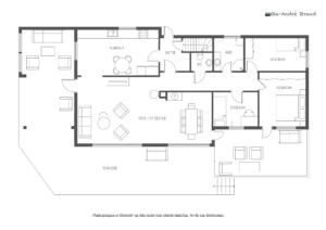 Hovedetasje | Entré (3,5 m²), gang (8,1 m²), trapperom
(1,6 m²), bad (4,3 m²), toalettrom (1,7 m²), soverom (11,7 m²), soverom 2 (8,6 m²), soverom 3 (8,2 m²), stue (37,1 m²) og kjøkken (14,8 m²)